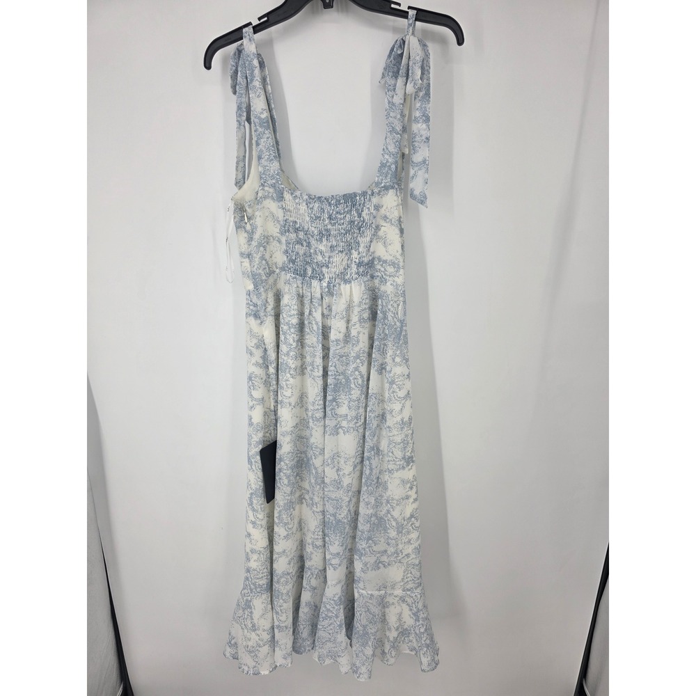 Lulus Summer Invite White and Blue Toile Tie-Strap Tiered Midi Dress Size XL - Picture 8 of 8